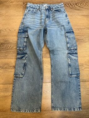 High-Rise Light Blue Cargo Wide-Leg Jeans size 8